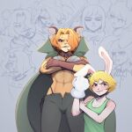 absurd_res anthro blonde_hair blush carrot_(one_piece) clothed clothing crossgender digital_media_(artwork) duo felid female fur hair hi_res jaguar lagomorph leporid male mammal minkmen_(one_piece) mycrys one_piece pantherine pedro_of_the_treetops rabbit simple_background sketch smile spots tagme white_body white_fur yellow_body yellow_fur