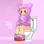  1:1 bathroom blush clothed clothing go2 hair humanoid kirby kirby_(series) male minus8 nintendo pants_down partially_clothed pink_hair public_toilet simple_background sitting solo toilet toilet_paper underwear underwear_down video_games 