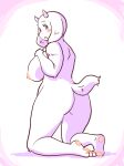 2020 3_toes anthro big_breasts blue_eyes blush breasts butt cute_fangs feet female hi_res kin-shun looking_at_viewer looking_back nipples nude open_mouth pawpads solo thick_thighs toes toriel undertale_(series)