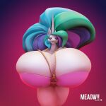3d_(artwork) anthro bikini breast_size_difference breasts cleavage clothed clothing digital_media_(artwork) equid equine friendship_is_magic hasbro hi_res horse mammal meaow my_little_pony pony princess_celestia_(mlp) swimwear