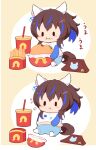  1girl :i :t animal_ears big_belly blue_hair blue_shorts blush brown_background brown_hair burger chibi closed_mouth cup daitaku_helios_(umamusume) disposable_cup drinking_straw eating food food_on_face french_fries gomashio_(goma_feet) hair_ornament hairclip highres holding holding_food horse_ears horse_girl horse_tail long_sleeves mini_person minigirl multicolored_hair pantyhose pantyhose_under_shorts print_shirt raglan_sleeves shirt shorts side_ponytail star_(symbol) star_hair_ornament star_print streaked_hair tail two-tone_background umamusume wavy_mouth white_background white_pantyhose white_shirt |_| 