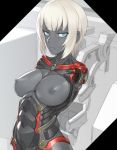  1girl amputee android blue_eyes breasts commentary_request expressionless eyebrows_visible_through_hair grey_skin large_breasts looking_at_viewer mechanical_parts mikoyan nipples nude original quadruple_amputee short_hair solo white_hair 