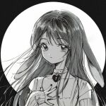  1girl animal_ears border choker closed_mouth collarbone expressionless floating_hair hand_on_own_chest hidari_(nanmu-left) highres long_hair looking_at_viewer mole mole_under_eye monochrome nail_polish original portrait round_border short_sleeves 