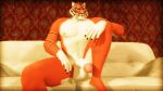 3d_(artwork) anthro balls digital_media_(artwork) epic_games felid fortnite fur genitals hand_on_leg hi_res male mammal muscular muscular_anthro muscular_male nipples nude oscar_(fortnite) pantherine penis sitting sky_chaser solo source_filmmaker striped_body striped_fur stripes tiger