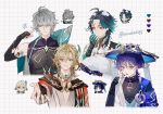  4boys :p alhaitham_(genshin_impact) anemo_symbol_(genshin_impact) beckoning black_hair blonde_hair chibi eating_snow eyelid_pull eyeshadow genshin_impact gloves green_hair grey_hair hat high_collar highres holding_snowball jewelry kaveh_(genshin_impact) looking_at_viewer makeup medium_hair multicolored_hair multiple_boys necklace omochichi96 open_clothes open_shirt outstretched_hand patterned_background pearl_necklace pointing pointing_at_self purple_hair red_eyeshadow scaramouche_(genshin_impact) shirt short_hair simple_background sleeveless sleeveless_shirt snow_on_head tongue tongue_out upper_body vision_(genshin_impact) wanderer_(genshin_impact) white_background wide_brim xiao_(genshin_impact) yellow_eyes 