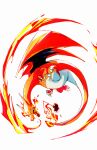  breath_weapon breathing_fire charizard chun_lo claws colored_skin dragon dragon_wings fiery_tail fire flying full_body highres horns no_humans open_mouth orange_skin poke_ball pokemon pokemon_(creature) sharp_teeth solo tail teeth white_background wings 