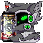 1:1 activision animated anthro beverage beverage_can biped c.a.m. call_of_duty call_of_duty:_black_ops_cold_war canid canine canis cod_zombies container cybernetics digital_drawing_(artwork) digital_media_(artwork) digitigrade embrace fluffy fluffy_tail fur glowing glowing_body glowing_eyes green_body green_eyes green_glow grey_body grey_fur grey_hair grey_tail hair heart_reaction heart_symbol holding_beverage holding_object hug hugging_object jackal likara love low_res machine male mammal military no_sound perk_a_cola protogen protogen_armor protogen_face protogen_visor protogenized robotic solo special_forces tail tombstone_soda tuft yuri_chacal