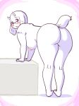 2020 anthro blue_eyes blush breasts butt eyelashes eyewear eyewear_only female glasses glasses_only hi_res horn kin-shun looking_at_viewer looking_back nude open_mouth solo toriel undertale_(series) wearing_glasses