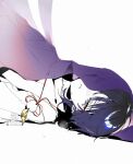  1boy artist_logo black_eyeliner covered_face crying crying_with_eyes_open eyeliner genshin_impact highres instagram_username jewelry lying makeup mint-tan necklace on_back parted_lips purple_eyes purple_hair red_eyeliner scaramouche_(genshin_impact) scaramouche_(kabukimono)_(genshin_impact) shadow simple_background solo tears twitter_username white_background 
