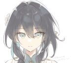  1girl black_hair blue_eyes closed_mouth expressionless flower hair_between_eyes hair_flower hair_ornament honkai:_star_rail honkai_(series) looking_at_viewer portrait ruan_mei_(honkai:_star_rail) shirase_(shirose) sidelocks simple_background solo white_background white_flower 