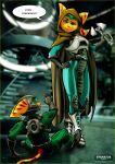 absurd_res angela_cross anthro armor boots cape cloak clothing duo english_text female footwear gloves handwear hi_res lombax male male/female mammal ratchet ratchet_and_clank smile sony_corporation sony_interactive_entertainment stripes sygnatus text thief
