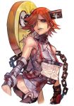  1girl a.b.a bags_under_eyes bandages blood bloody_bandages breasts chain from_side gloves green_eyes guilty_gear guilty_gear_xx hungry_clicker lipstick makeup medium_breasts paracelsus purple_lipstick red_hair short_hair simple_background solo white_background 