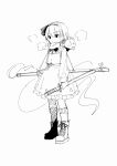  1girl bow bowtie full_body ghost greyscale hairband holding holding_sword holding_weapon kapuchii konpaku_youmu konpaku_youmu_(ghost) monochrome multiple_swords scarf shoes short_hair skirt sneakers solo standing sword touhou vest weapon 