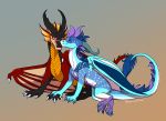  2020 claws digital_media_(artwork) dragon duo feral hi_res horn icelectricspyro male membrane_(anatomy) membranous_wings scales scalie simple_background smile spines western_dragon wings 