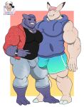 absurd_res aloha_shirt anthro big_pecs bulge clefable clock clothed clothing duo generation_1_pokemon gengar hi_res hoodie male male/male mammal musclegut muscular muscular_male nintendo pattern_clothing pattern_shirt pattern_topwear pecs piercing pokemon pokemon_(species) shirt slightly_chubby standing tight_clothing topwear watch