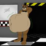abdominal_bulge alejo_garci animatronic anthro bear belly belly_fur big_belly body_hair bulge five_nights_at_freddy&#039;s freddy_(fnaf) fur hand_behind_back hand_behind_head happy machine male male_pred mammal navel navel_outline robot satisfied satisfied_look scottgames smile smiley_face solo standing unseen_prey vore