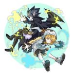  2boys ahoge black_hair black_shorts blonde_hair demon_boy disgaea emizel_(disgaea) hood hoodie issa_(sorako45) long_sleeves makai_senki_disgaea_4 male_focus multiple_boys pants pointy_ears shoes shorts valvatorez_(disgaea) vampire yellow_eyes 