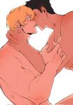  2boys ao_isami black_hair blonde_hair bruise corrupted_twitter_file couple face-to-face facial_hair hickey highres injury interracial kiss lewis_smith lingyi51563476 male_focus multiple_boys muscular muscular_male nude out-of-frame_censoring pectorals sideburns_stubble stubble surprise_kiss surprised thick_eyebrows yaoi yuuki_bakuhatsu_bang_bravern 