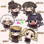  6+girls berit_(eisu) black_hair blonde_hair blush_stickers chibi chibi_only eisu-chan_(eisu) eisu_(eith) glasses harsha_(eisu) hat headband highres long_hair multiple_girls original pleated_skirt ponytail school_uniform serafuku short_hair skirt swept_bangs tsukigime_sabuko twintails white_hair 