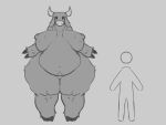 2_horns ambiguous_gender anthro areola belly big_belly big_breasts body_hair bovid bovine breasts cattle digital_media_(artwork) duo equinox_341 eyelashes featureless_crotch featureless_face female fingers floating_head front_view grey_background greyscale happy_trail hi_res hooved_fingers hooves horn huge_hips huge_thighs larger_female mammal monochrome navel nipples nude overweight overweight_anthro overweight_female pear-shaped_figure simple_background size_difference snout standing thick_thighs wide_hips