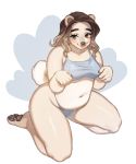  anthro beauty_mark blush bra canid canine canis chow_chow clothed clothing domestic_dog eyelashes female hair hindpaw kneeling lingerie mammal panties pawpads paws plna skimpy slightly_chubby smile solo spitz thick_thighs underwear 