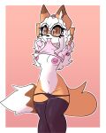 4:5 absurd_res anthro breasts canid canine clothed clothing clothing_lift female fennec_fox fox genitals hi_res katgod101 lilith_(itsvalarie) looking_at_viewer mammal nipples pussy shirt shirt_lift solo tail thong topwear true_fox underwear
