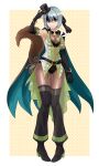  1girl absurdres alternate_costume armpits ass_visible_through_thighs belt beruka_(fire_emblem) black_cape bodystocking bodysuit bracelet breasts cape cath_(fire_emblem) cath_(fire_emblem)_(cosplay) cath_(thief)_(fire_emblem) commission cosplay fire_emblem fire_emblem_fates fire_emblem_heroes green_cape hat hazuki_(nyorosuke) high_heels highres jewelry medium_breasts mini_hat o-ring o-ring_belt phantom_thief sack skeb_commission solo thief two-tone_cape 