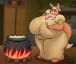 anthro bandanna big_breasts big_butt blinky_bill_(series) breasts butt canid canine canis clothed clothing cooking cooking_pot curvy_figure digital_media_(artwork) dingo female fire food fur holding_object huge_breasts huge_butt kerchief kitchen_utensils ladle ma_dingo mammal mature_anthro mature_female overweight overweight_female prozak514 simple_background solo tail tools wide_hips