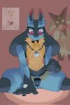 anthro biped black_body black_fur blue_body blue_fur blush clothing duo fur generation_4_pokemon generation_9_pokemon green_body green_fur hi_res lucario male meowscarada nintendo pokemon pokemon_(species) purple_eyes sincastermon tan_body tan_fur