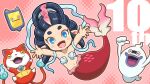  &gt;_&lt; 1girl blue_eyes blue_lips blush fang fangs flame-tipped_tail floating ghost haramaki highres jibanyan looking_at_viewer mermaid monster_girl multiple_tails navel nazca_(rapid-rabbit&#039;s) ningyo_(youkai_watch) no_pupils notched_ear open_mouth shell shell_bikini tablet_pc tail two_tails whisper_(youkai_watch) youkai_(youkai_watch) youkai_pad youkai_watch 