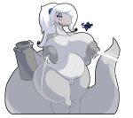 absurd_res belly big_breasts bodily_fluids breasts female hi_res lactating milk silver slightly_chubby slitherspawn snekkobean solo