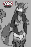 absurd_res anthro canid canine clothed clothing diaper female greyscale hi_res mammal maned_wolf monochrome partially_clothed partially_exposed_breasts sassy signature toxic_(toxicfcknworld) toxicfcknworld undressing wearing_diaper