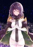  1girl alternate_costume breasts closed_eyes closed_mouth elbow_gloves gina_(gnosia) gloves gnosia hair_between_eyes highres hood hoodie long_hair long_sleeves looking_at_viewer purple_hair rocomani short_hair solo turtleneck wavy_hair 