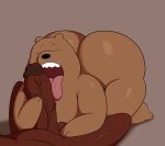  2024 absurd_res all_fours anthro balls bear big_balls big_butt big_penis black_nose brown_background brown_bear brown_body brown_ears brown_fur butt cartoon_network colossalstars digital_media_(artwork) duo eyes_closed fur genitals grizzly_(we_bare_bears) grizzly_bear hand_on_leg hand_on_penis hi_res huge_butt licking looking_pleasured lying male male/male mammal on_back oral penile penis penis_lick sex simple_background teeth thick_thighs three-quarter_view tongue tongue_on_penis tongue_out ursine vein veiny_penis we_bare_bears 