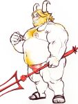 anthro asgore_dreemurr body_hair bovid caprine chest_hair clothing footwear goat hairy hi_res male mammal melee_weapon nipples polearm sandals solo speedo swimwear tora_gy trident undertale_(series) weapon