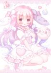  1girl :d animal_ears detached_wings dress full_body hanasaki_chiyu hanasakichu heart heart-shaped_pupils highres indie_virtual_youtuber mini_wings pink_eyes pink_hair rabbit_ears rabbit_girl sheep smile symbol-shaped_pupils thighs variant_set virtual_youtuber white_dress wings 