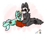 alpha_channel anthro bonbon_(mlp) book canid canine changed_(video_game) duo_focus equid equine felixmcfurry female feral friendship_is_magic group hasbro hi_res horse kneeling lyra_heartstrings_(mlp) magic male male/female mammal mask my_little_pony pony puro_(changed) reading reading_book simple_background transparent_background