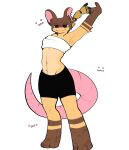  :3 anthro binder_(clothing) digital_media_(artwork) female gatotacato hi_res looking_at_viewer mammal murid murine notched_ear rodent simple_background solo stretching 