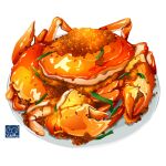  artist_logo crab crustacean food food_focus highres no_humans original plate seafood simple_background white_background yuki00yo 