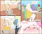  anthro berdly blush breasts clothed clothing deltarune dialogue english_text female group kaboozey male masturbation public text toriel undertale_(series) 