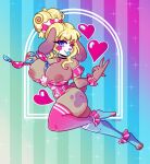  absurd_res anthro big_breasts bimbofication breasts clothed clothing clown clown_makeup female flashing flashing_breasts hi_res lagomorph legwear leporid lipstick looking_at_viewer makeup mammal nipples one_eye_closed rabbit simple_background solo swampspectre thigh_highs wink 