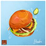  artist_logo bread burger cheese food food_focus highres lettuce meat no_humans original pickle yuki00yo 