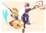  absurd_res ailurid anthro armor bandanna bottomwear brown_body brown_fur clothing devil-vox dungeons_and_dragons duo felid fur hasbro hi_res kerchief leather leather_armor legwear magic_user male male/male mammal melee_weapon orange_body orange_fur pantherine red_panda saur_(thatsaurguy) skirt snow_leopard spots staff standing stripes sword thigh_highs torkle weapon wizards_of_the_coast wrappings 