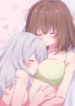  2girls bang_dream! bang_dream!_it&#039;s_mygo!!!!! between_breasts blush bra breasts brown_hair closed_eyes closed_mouth face_between_breasts green_bra head_between_breasts highres large_breasts long_hair meu203 multiple_girls parted_lips short_hair sleeping topless underwear upper_body wakamiya_eve white_hair yamato_maya yuri 