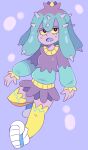 2017 4_fingers absurd_res anthro anthrofied black_eyes blue_clothing blue_footwear blue_hair blue_shoes blue_tongue bottomwear clothing colored eyebrows eyelashes female fingers footwear generation_7_pokemon graskip grey_background hair hi_res highlights_(coloring) humanoid long_socks looking_at_viewer mareanie multicolored_clothing multicolored_shirt multicolored_topwear nintendo open_mouth pokemon pokemon_(species) pokemorph pseudo_hair purple_body purple_bottomwear purple_clothing purple_highlights purple_skin purple_skirt purple_spikes shaded sharp_teeth shirt shoes simple_background skirt socks solo spikes spikes_(anatomy) standing teeth tentacle_hair tentacles tongue topwear two_tone_clothing two_tone_shirt two_tone_topwear yellow_clothing yellow_footwear yellow_sclera yellow_socks