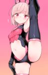  animal_ears ass blonde_hair blunt_bangs character_request copyright_request elbow_gloves fake_animal_ears gloves gradient_background navel pink_background pink_eyes rabbit_ears shimada_fumikane short_hair split standing standing_on_one_leg standing_split 