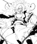  1girl :d absurdres baiken big_hair bike_shorts breasts breasts_apart bruise bruise_on_face crazy_eyes crazy_smile eyepatch feet_out_of_frame gogalking guilty_gear guilty_gear_xrd highres injury japanese_clothes katana kimono large_breasts legs_apart lineart long_hair obi one_eye_covered open_mouth sash scabbard sheath sheathed simple_background smile socks solo spiked_mace standing sword tassel torn_clothes weapon white_background 