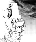  2022 aliasing ambiguous_gender anthro avian backpack beak bird cloak clothed clothed_anthro clothing cloud cloudy_sky digital_media_(artwork) eyelashes greyscale half-length_portrait hatching_(art) head_turned heart_symbol hood hood_up kaijinapple long_eyelashes looking_at_viewer looking_back looking_back_at_viewer male_(lore) monochrome night portrait rear_view scp-049 scp_foundation screentone shaded simple_background sketch sky solo sparkles white_background 
