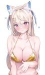  1girl absurdres animal_ear_fluff animal_ears artist_name bare_arms bare_shoulders bikini blonde_hair blush breasts closed_mouth collarbone colored_inner_animal_ears commentary dog_ears dog_girl fuwawa_abyssgard gold_bikini golden_week hair_between_eyes hair_ornament hairclip halterneck highres hololive hololive_english large_breasts long_hair looking_at_viewer multicolored_hair namiorii pink_eyes simple_background smile solo streaked_hair string_bikini sweatdrop swimsuit symbol-only_commentary two_side_up upper_body virtual_youtuber white_background 