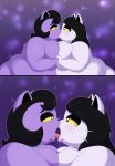 &lt;3 &lt;3_eyes 2020 absurd_res anthro big_breasts black_hair blush breast_squish breasts catti_(deltarune) catty_(undertale) deltarune domestic_cat dr._chaos duo fangs felid feline felis female female/female fur hair hand_holding hi_res incest_(lore) kissing mammal nude open_mouth overweight overweight_anthro overweight_female purple_body purple_fur sibling sister sisters squish tongue undertale video_games whiskers white_body white_fur yellow_sclera 